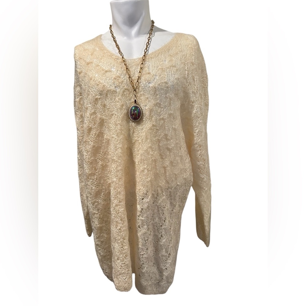 Light Cream Lace Knit Women's Sweater - Picture 1 of 7